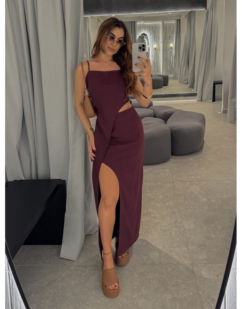 Vestido Midi Fenda Alexia Vinho 