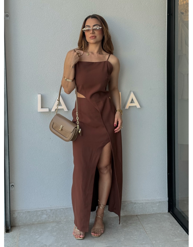 Vestido Midi Fenda Alexia Café 