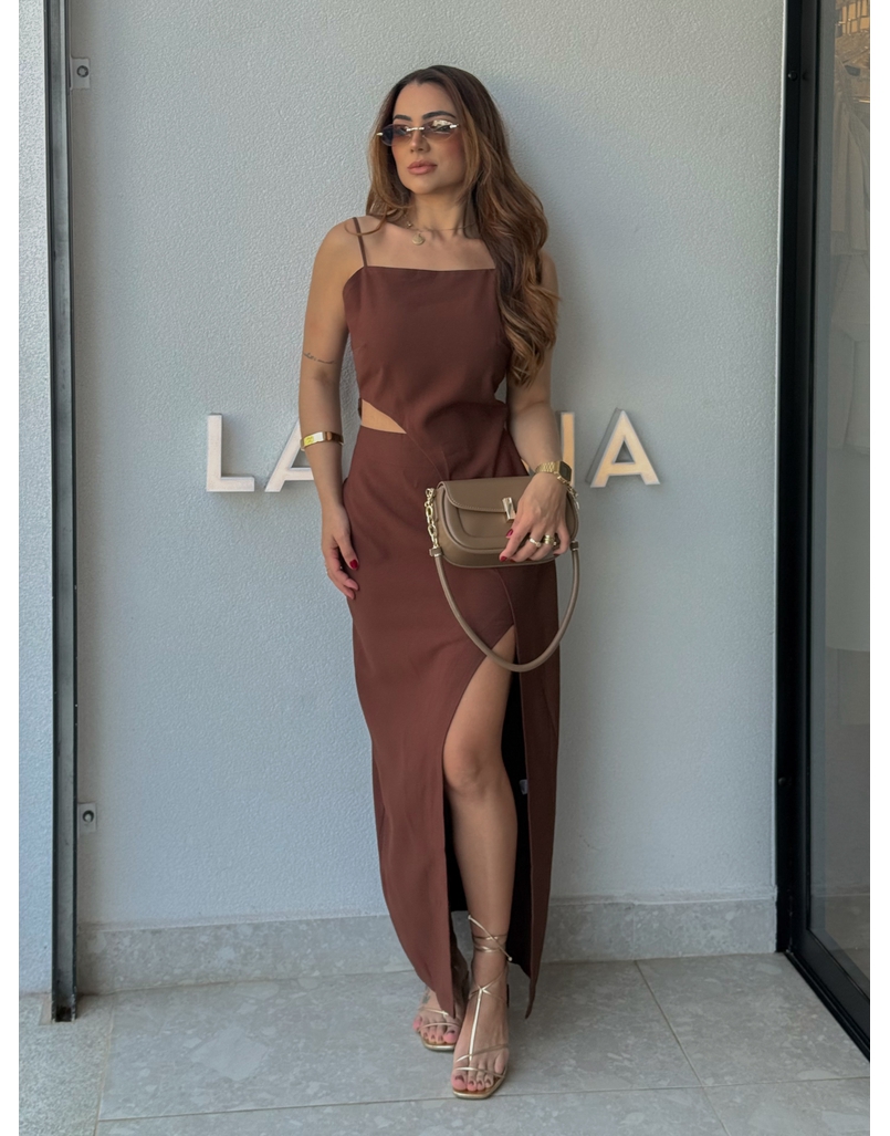 Vestido Midi Fenda Alexia Café 