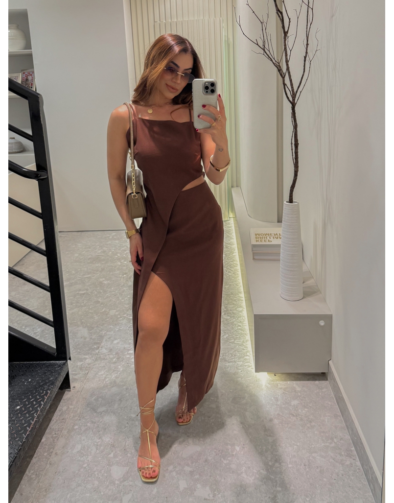 Vestido Midi Fenda Alexia Café 