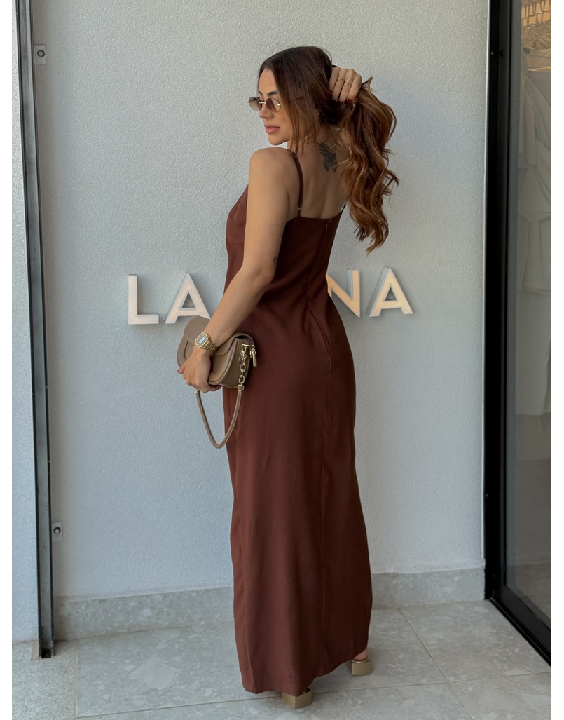 Vestido Midi Fenda Alexia Café 