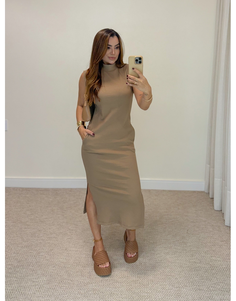 Vestido Canelado Muscle Tee Marrom