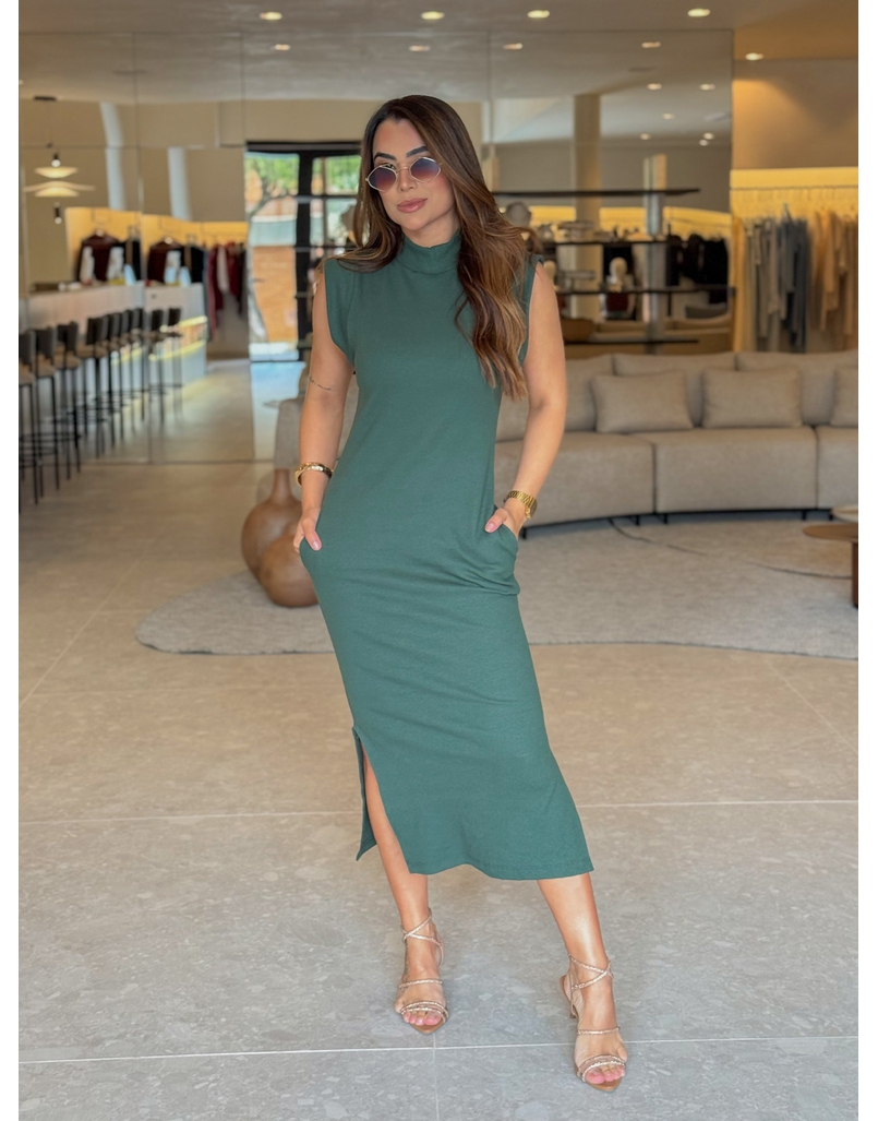 Vestido Canelado Muscle Tee Verde Musgo