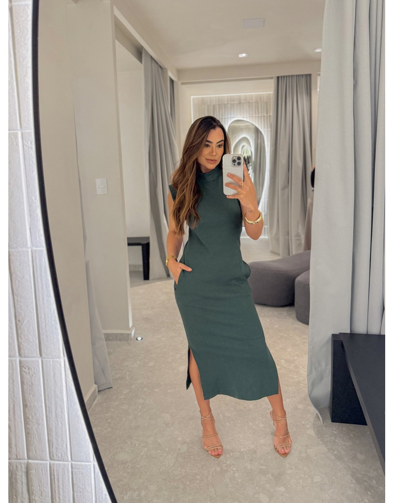Vestido Canelado Muscle Tee Verde Musgo