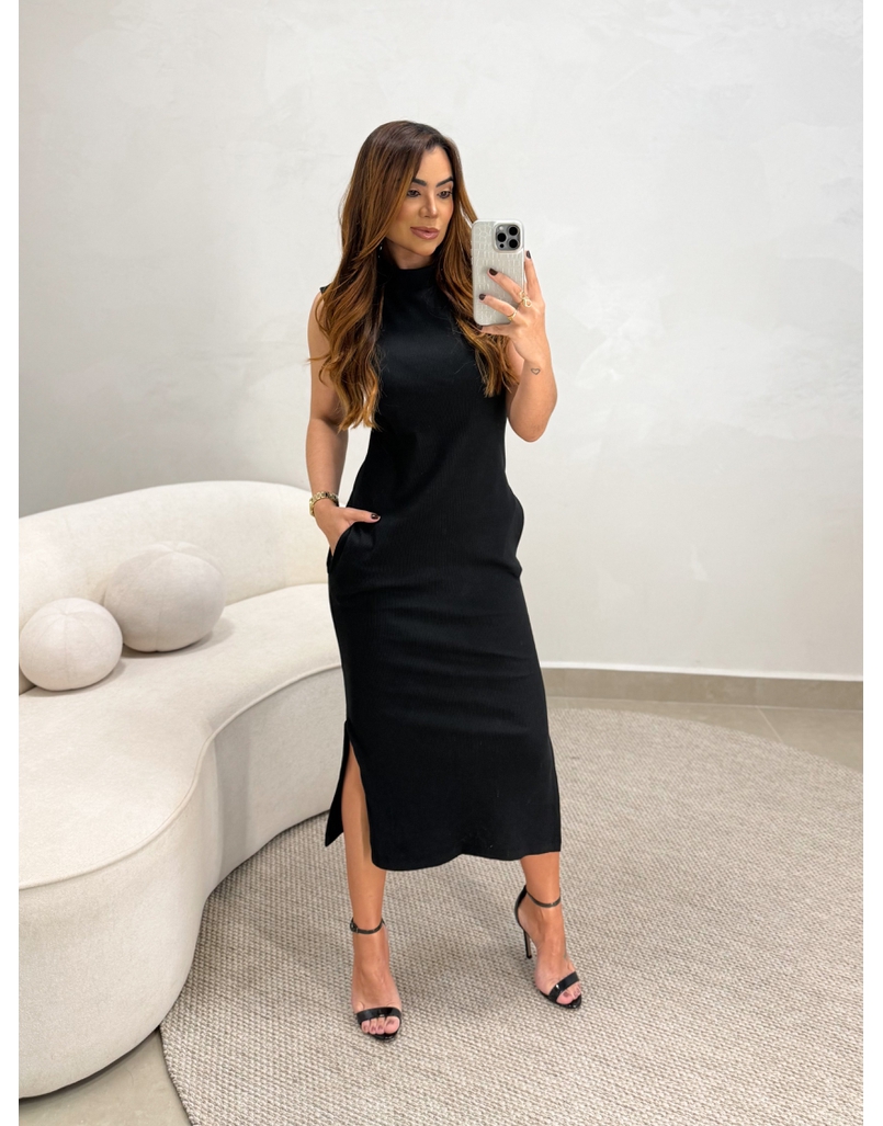 Vestido Canelado Muscle Tee Preto