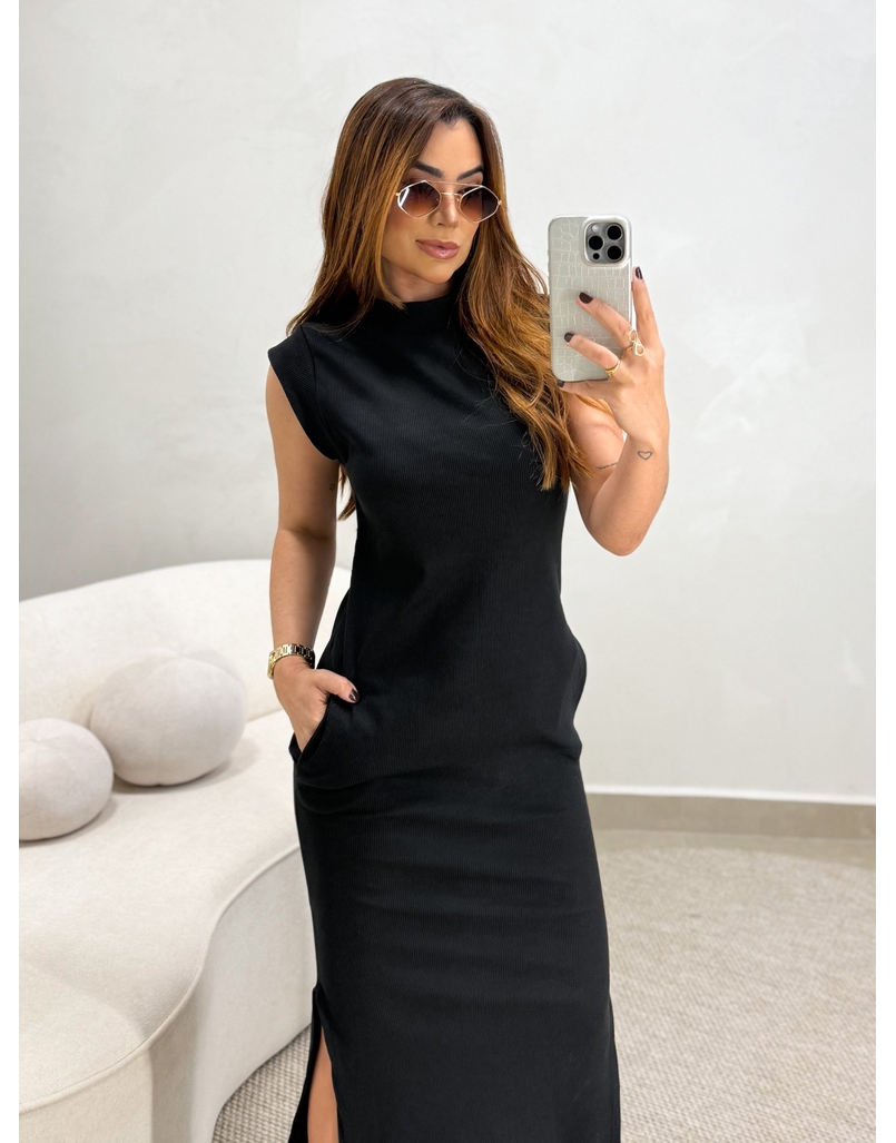 Vestido Canelado Muscle Tee Preto