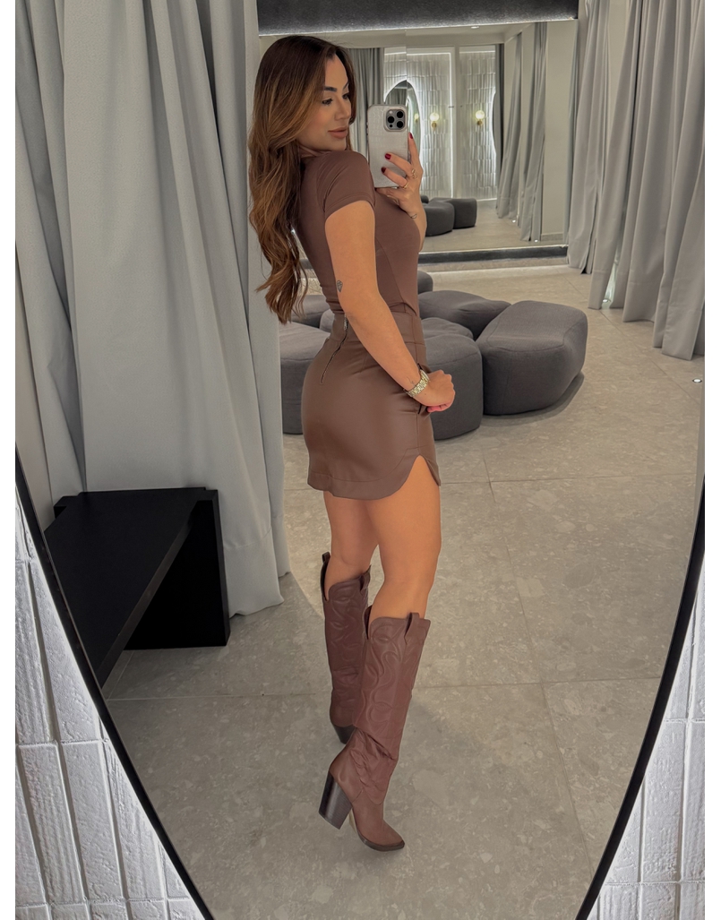 Saia Couro Fake Heloisa Café