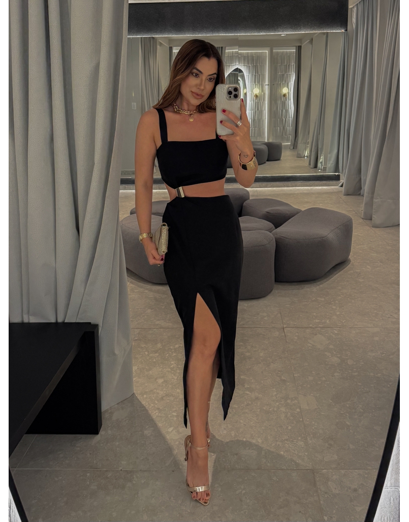 Vestido Midi Violeta Preto