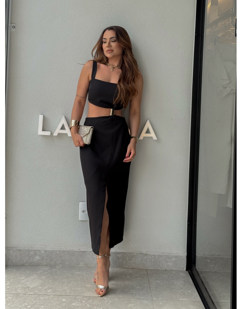 Vestido Midi Violeta Preto