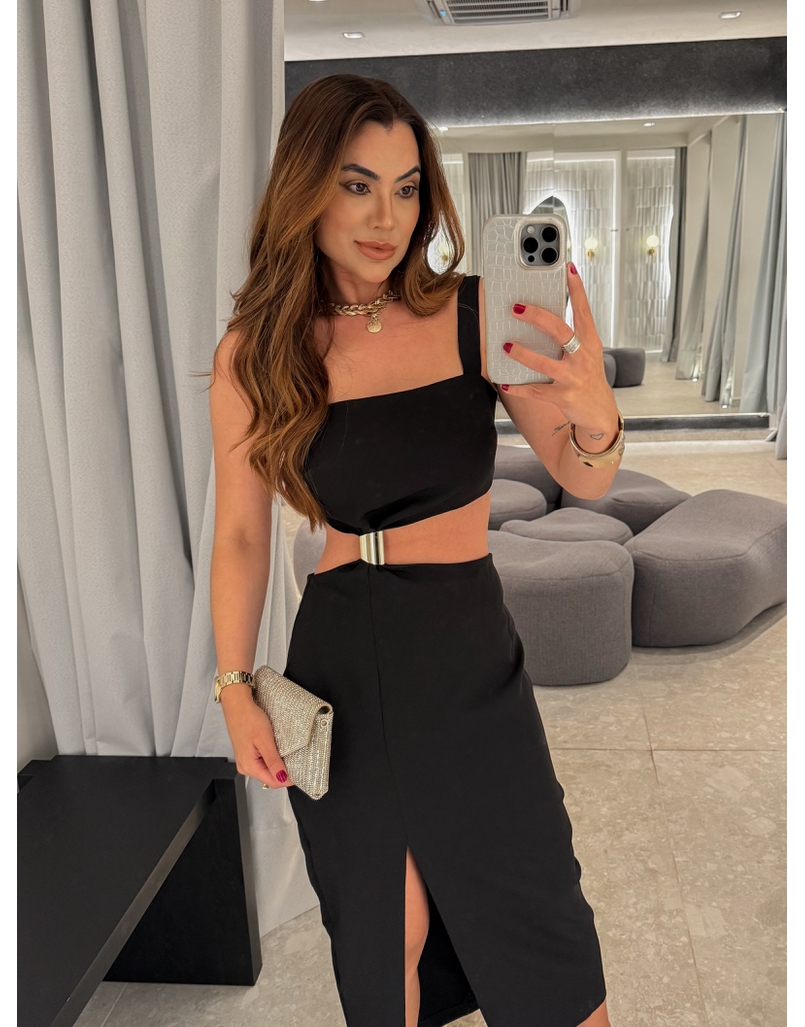 Vestido Midi Violeta Preto