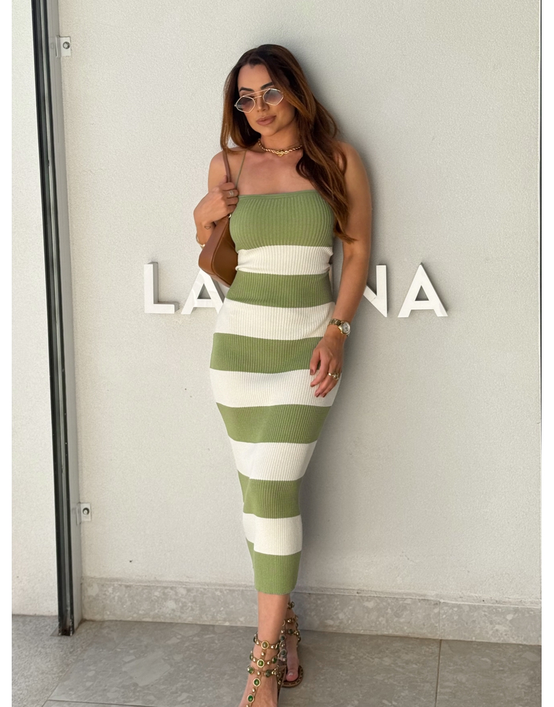 Vestido Tricot Listrado Verde