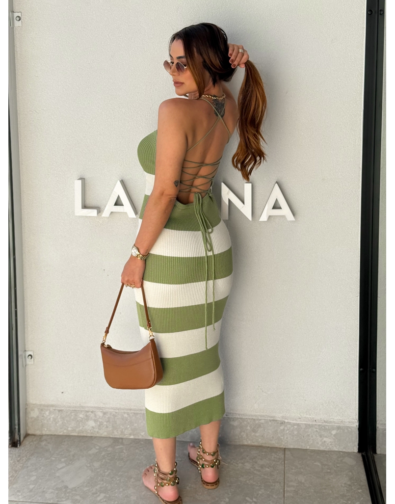 Vestido Tricot Listrado Verde