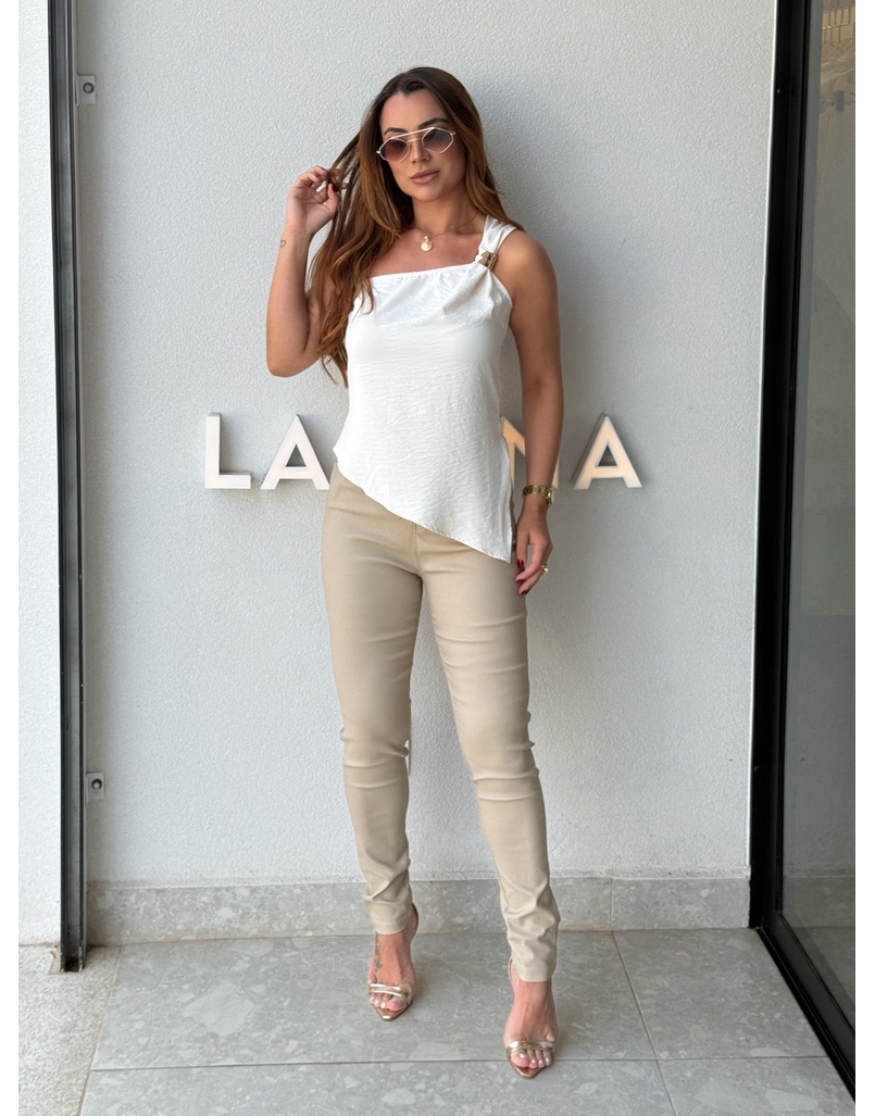 Calça Skinny Resinada Ester Cappuccino