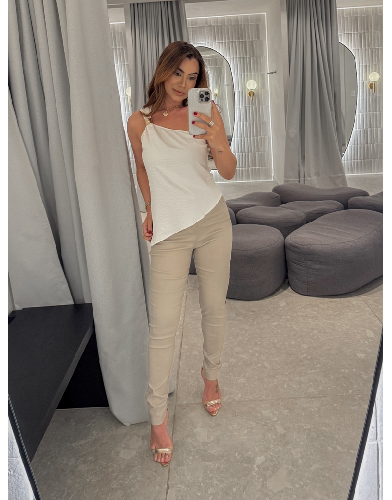 Calça Skinny Resinada Ester Cappuccino