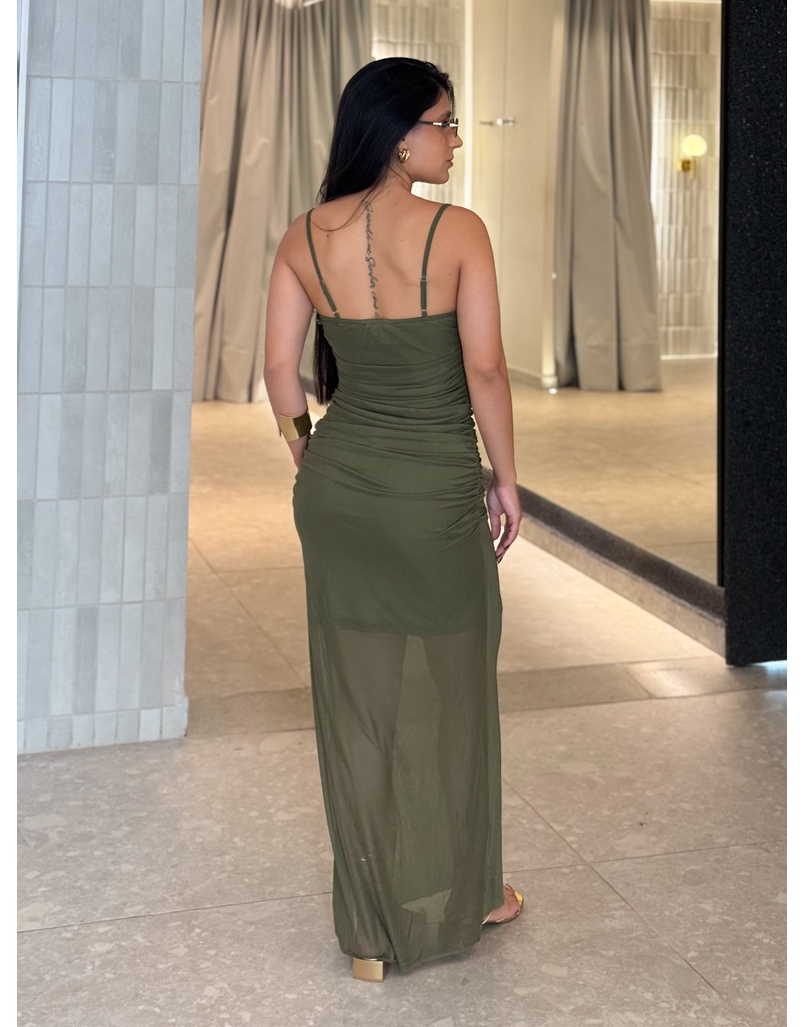 Vestido Franzido Tule Rebeca Militar 