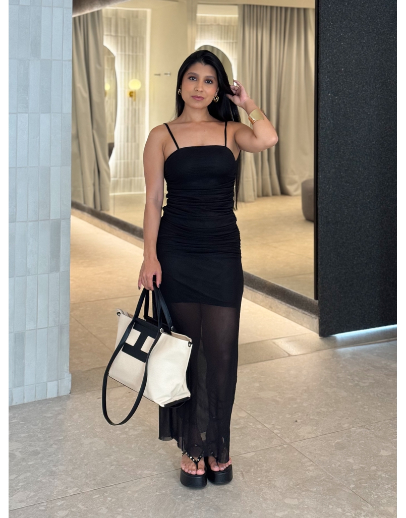 Vestido Franzido Tule Rebeca Preto