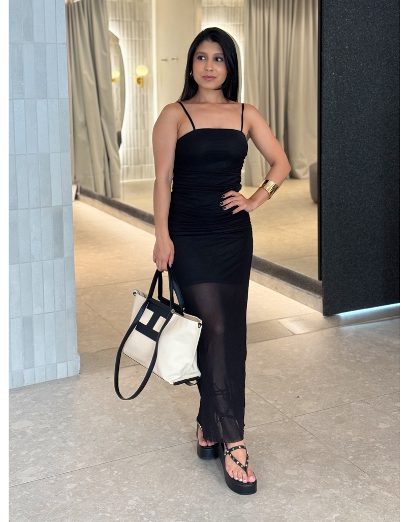 Vestido Franzido Tule Rebeca Preto