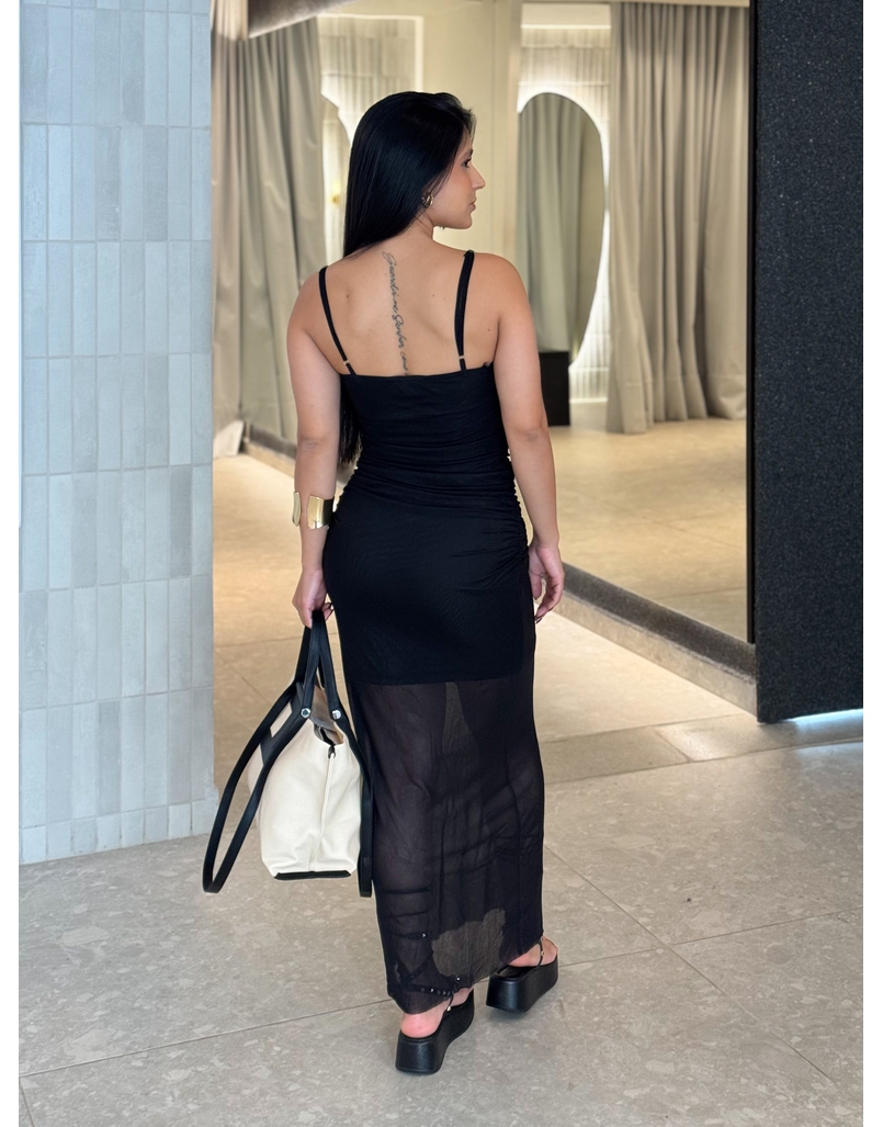 Vestido Franzido Tule Rebeca Preto