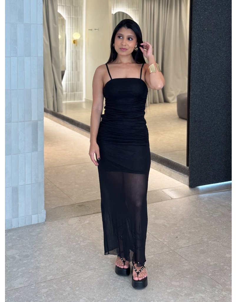 Vestido Franzido Tule Rebeca Preto