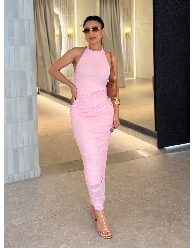 Vestido Tule Frente Única Rosa