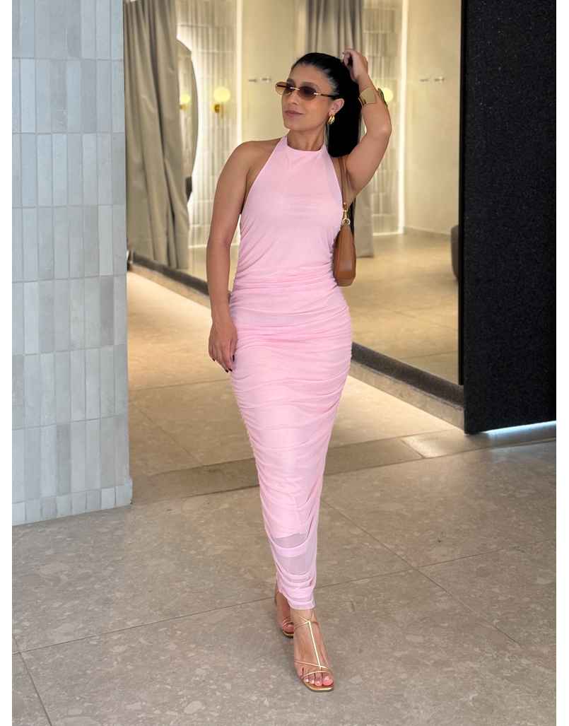 Vestido Tule Frente Única Rosa