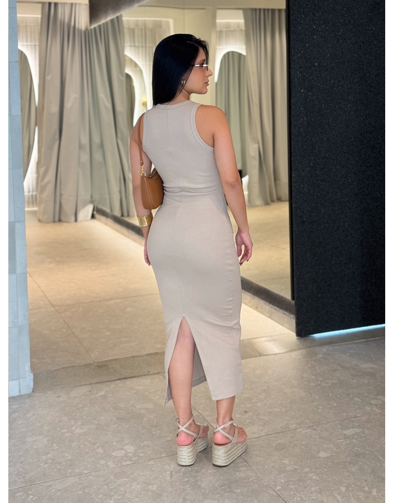 Vestido Canelado Romana Areia