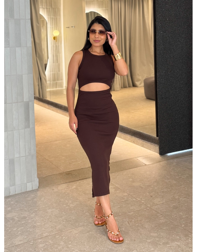 Vestido Canelado Romana Café