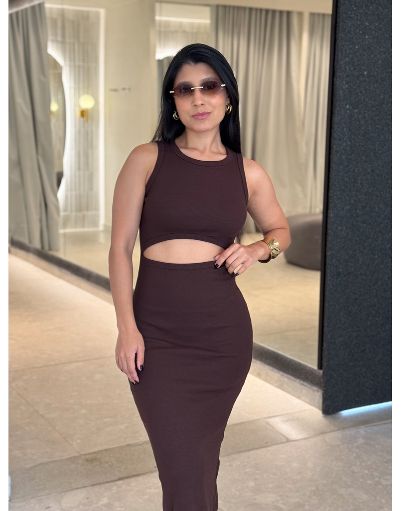 Vestido Canelado Romana Café