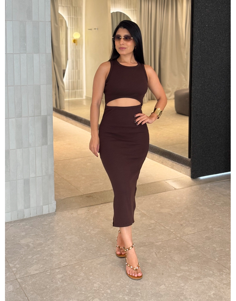 Vestido Canelado Romana Café