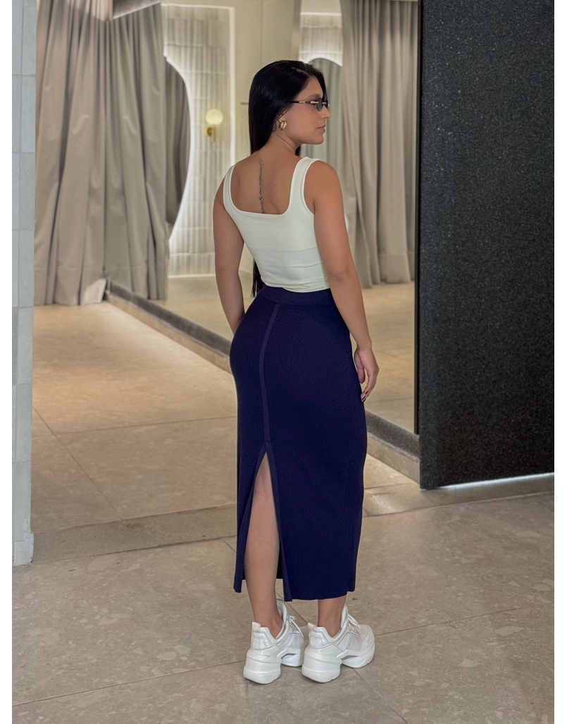 Saia Midi Tricot Lilly Marinho