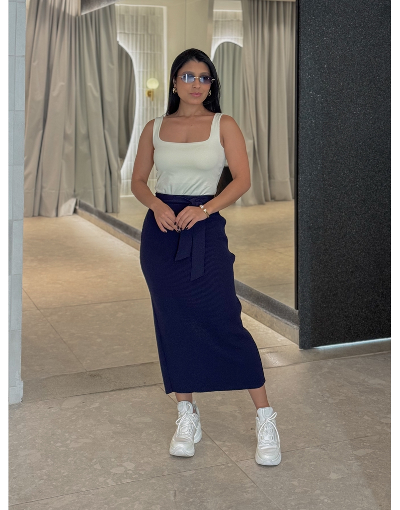 Saia Midi Tricot Lilly Marinho