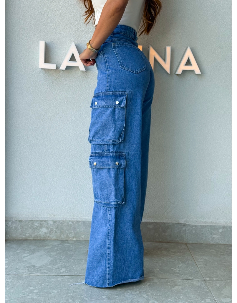 Calça Cargo Jeans Escura Ariana 