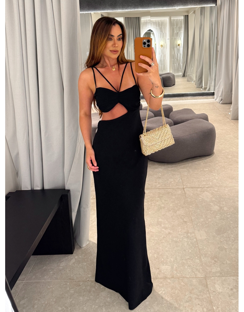 Vestido Midi Liso Briana Preto