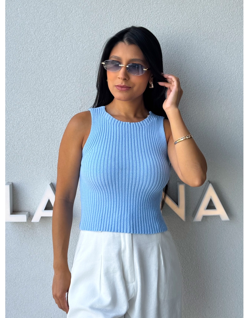 Cropped Tricot Celinne Azul Bebê 