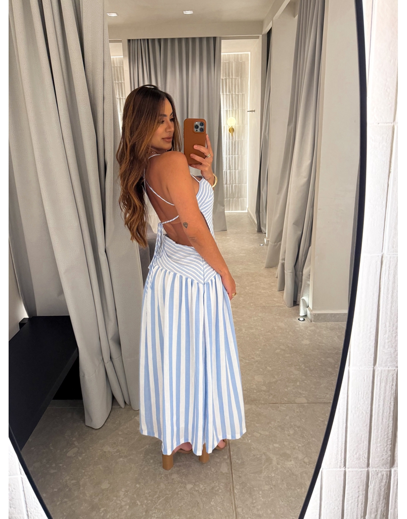 Vestido Midi Listrado Giane Azul