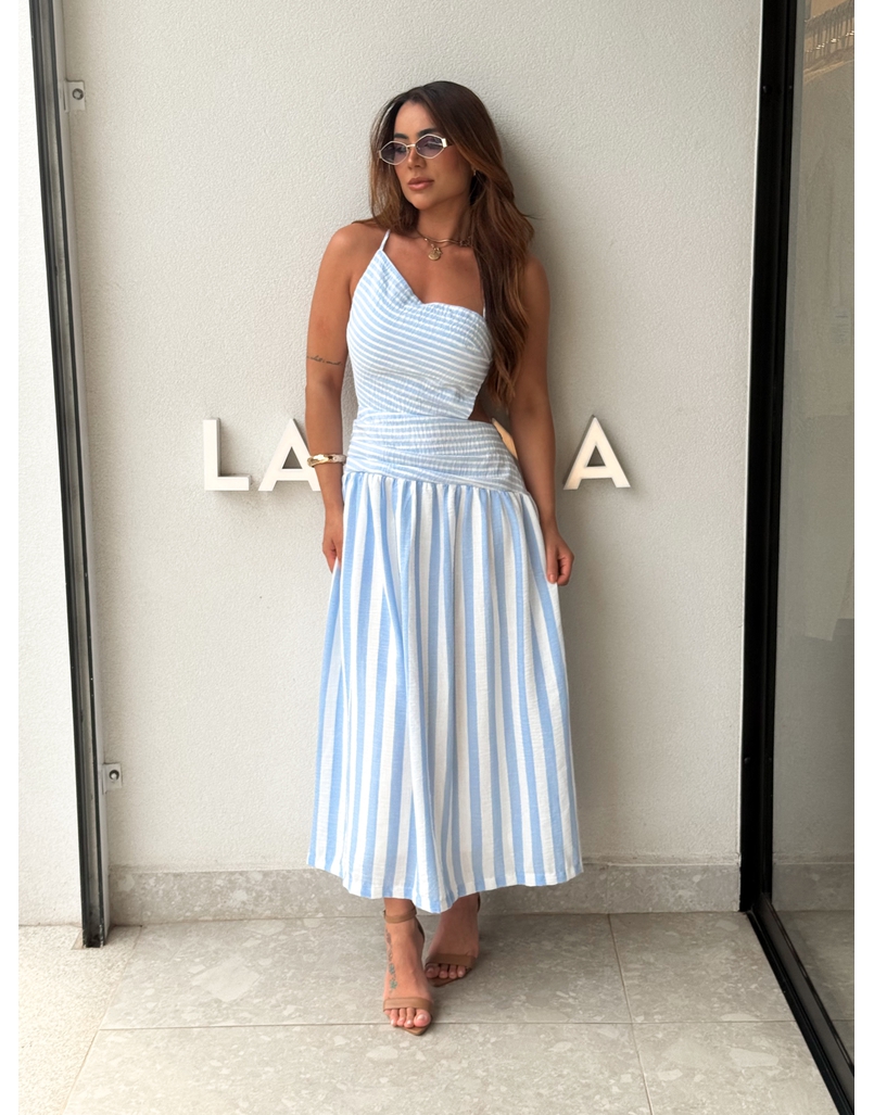 Vestido Midi Listrado Giane Azul