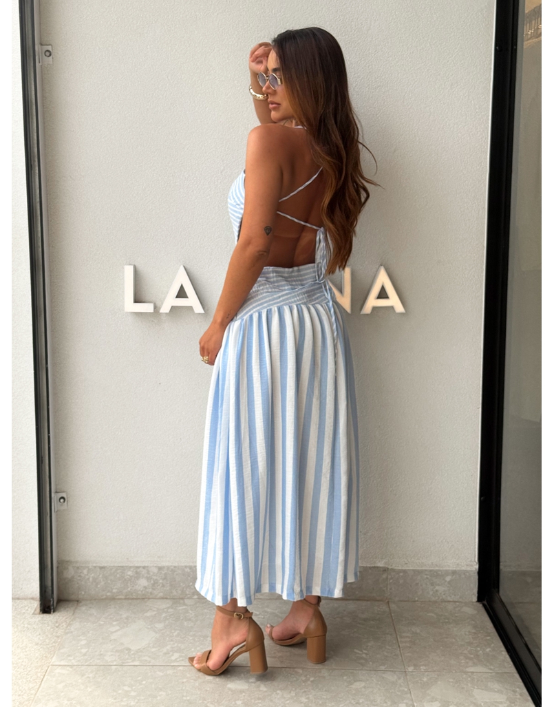 Vestido Midi Listrado Giane Azul
