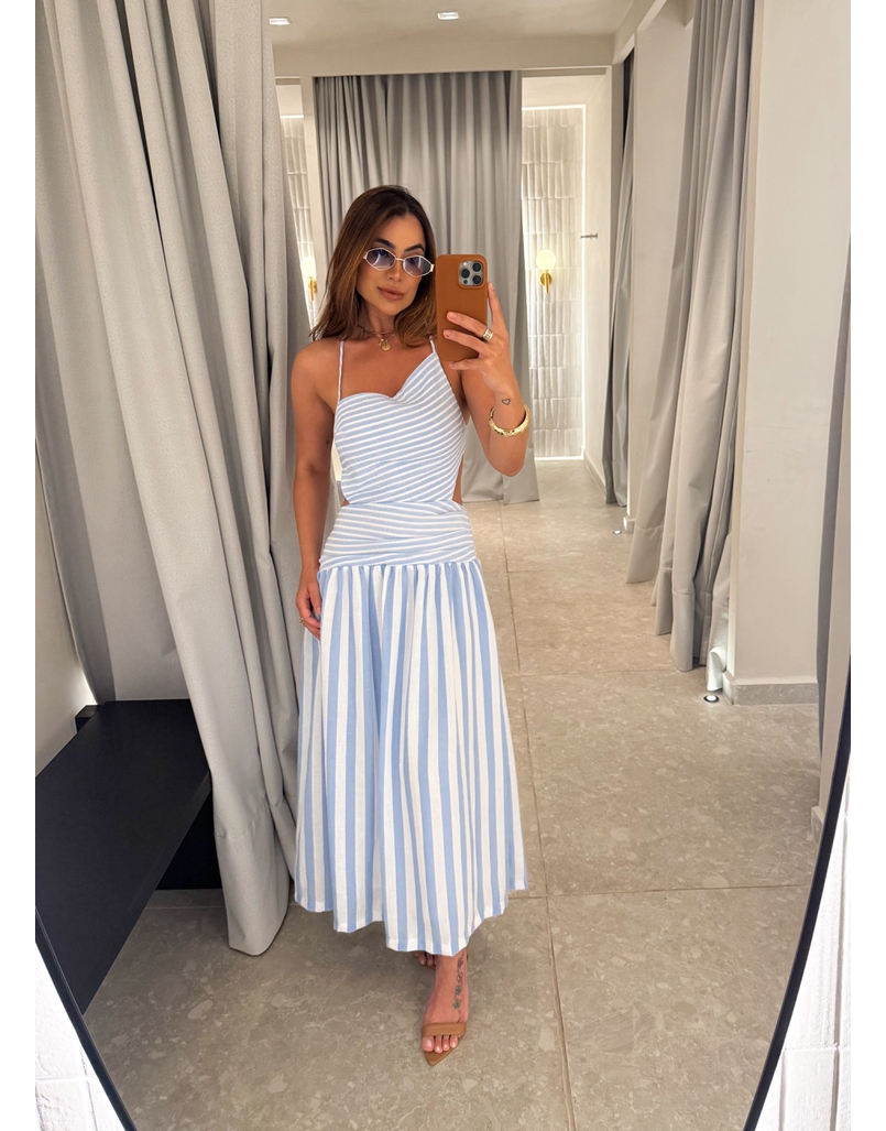Vestido Midi Listrado Giane Azul