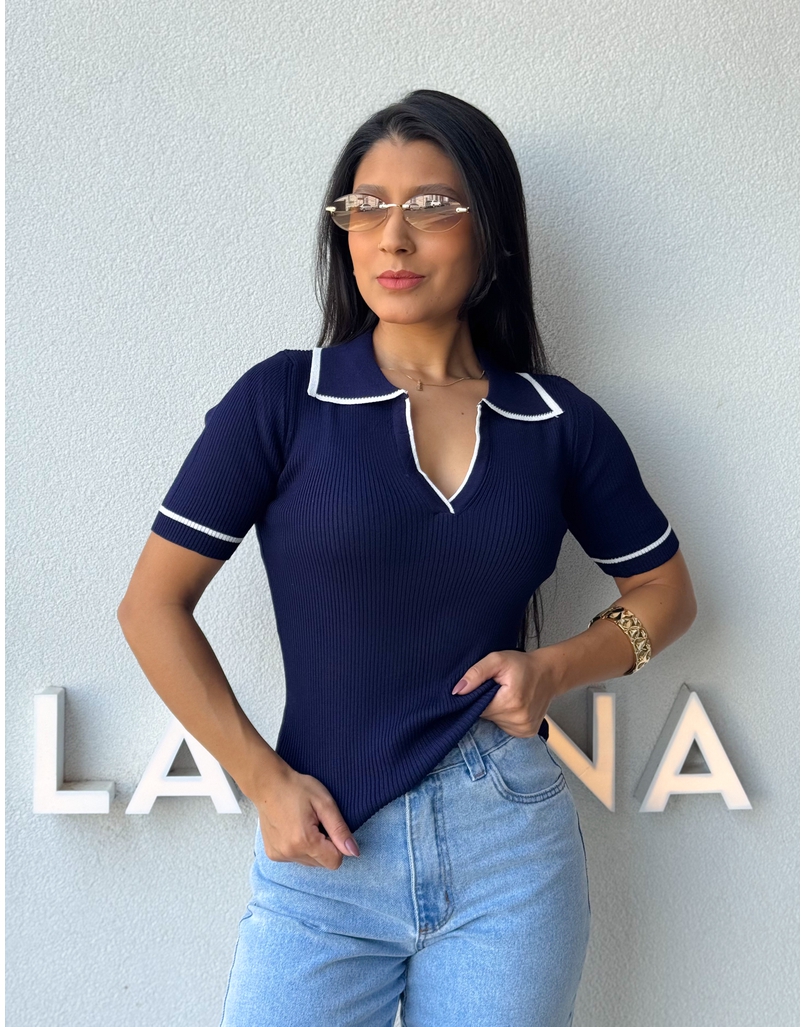 Blusa Gola Polo Leda Marinho