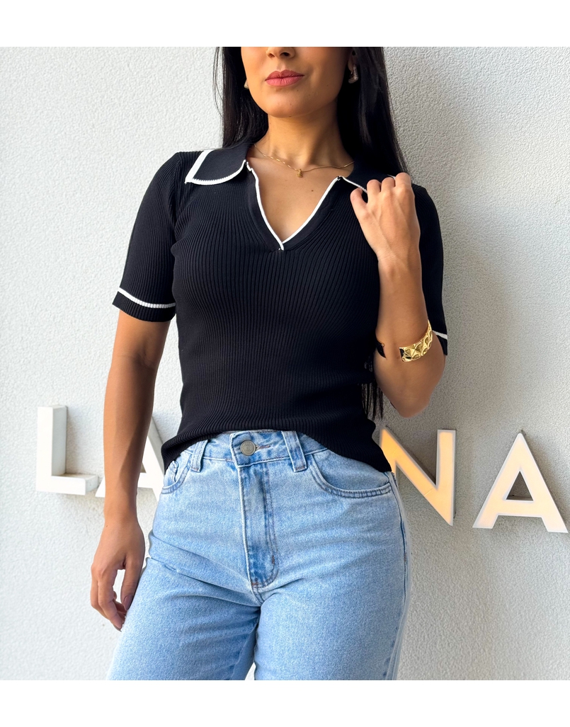 Blusa Gola Polo Leda Preta
