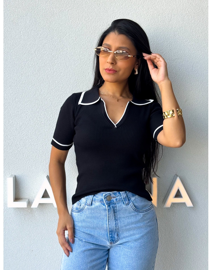 Blusa Gola Polo Leda Preta