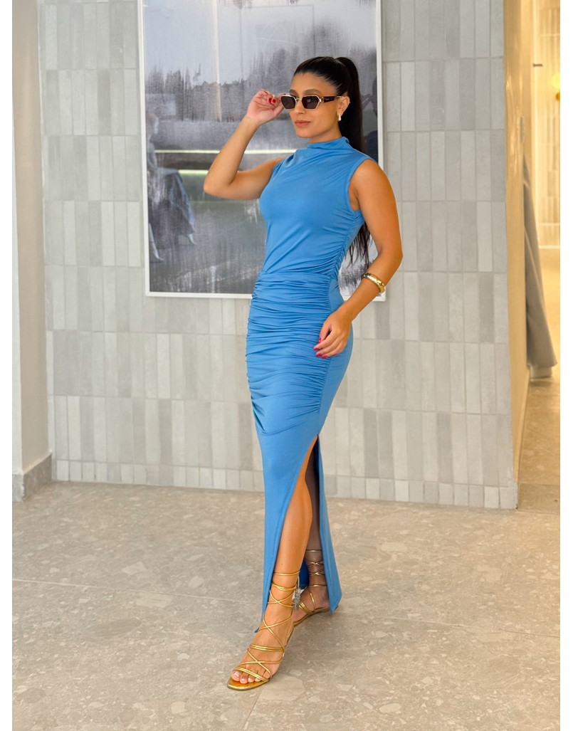 Vestido Midi Franzido Suplex Azul