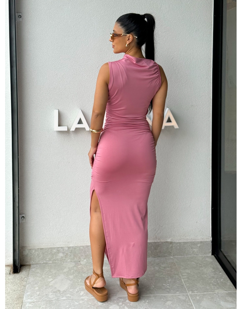 Vestido Midi Franzido Suplex Rosa