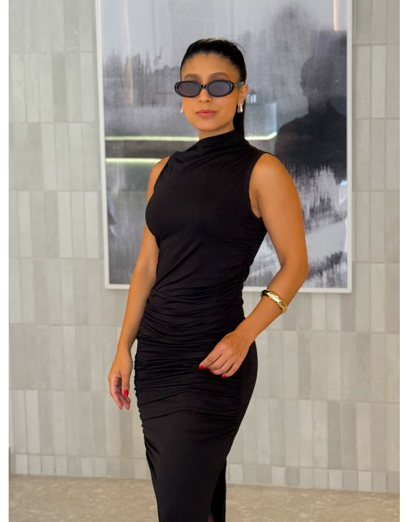 Vestido Midi Franzido Suplex Preto