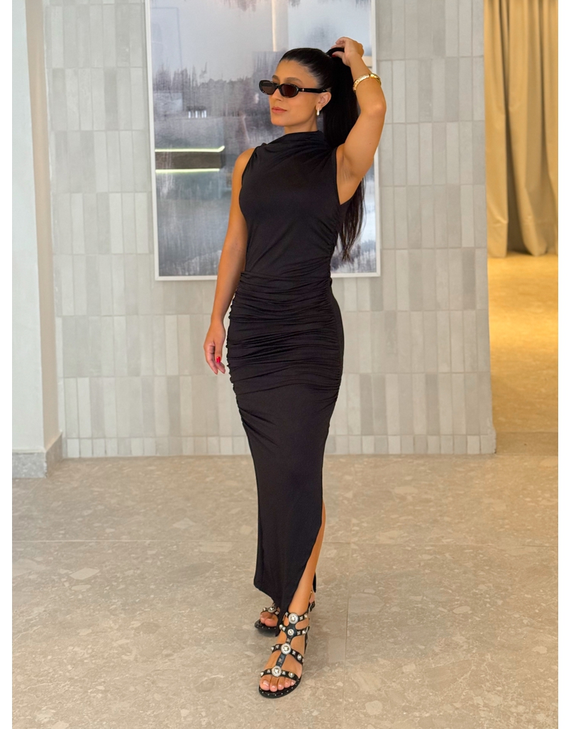 Vestido Midi Franzido Suplex Preto