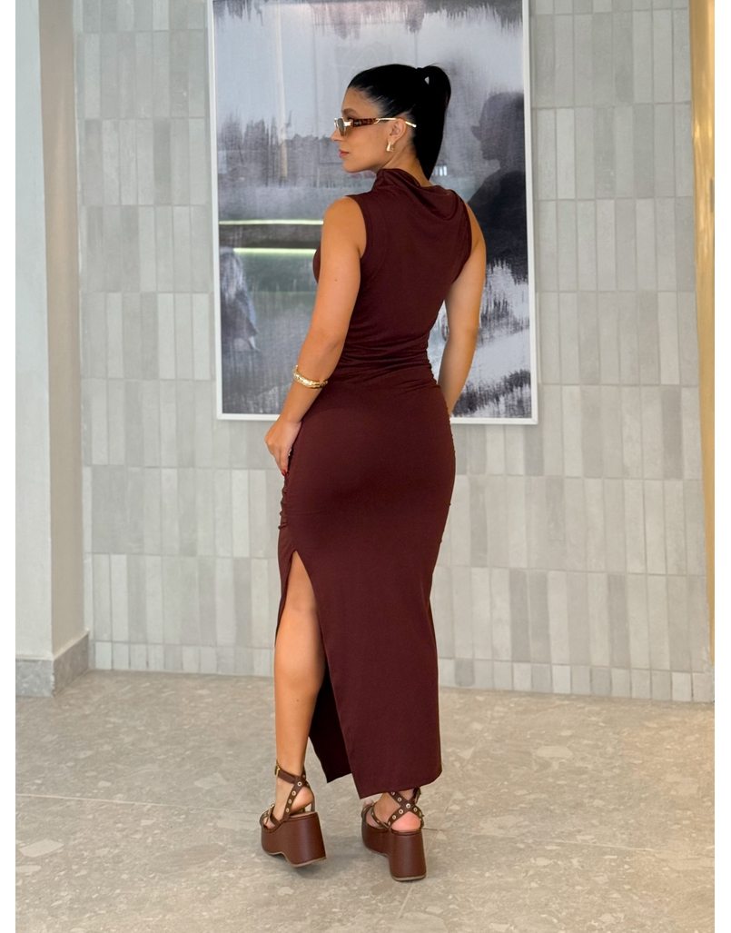 Vestido Midi Franzido Suplex Café