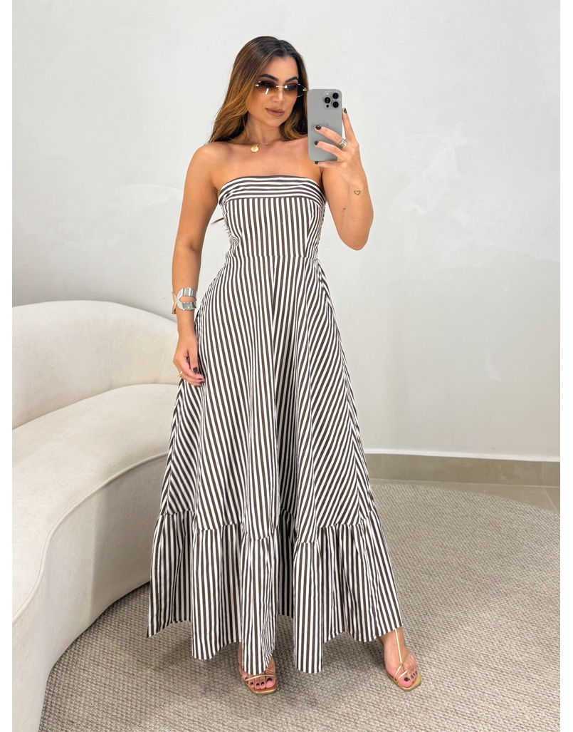 Vestido Listrado Tomara que Caia Alanis Café