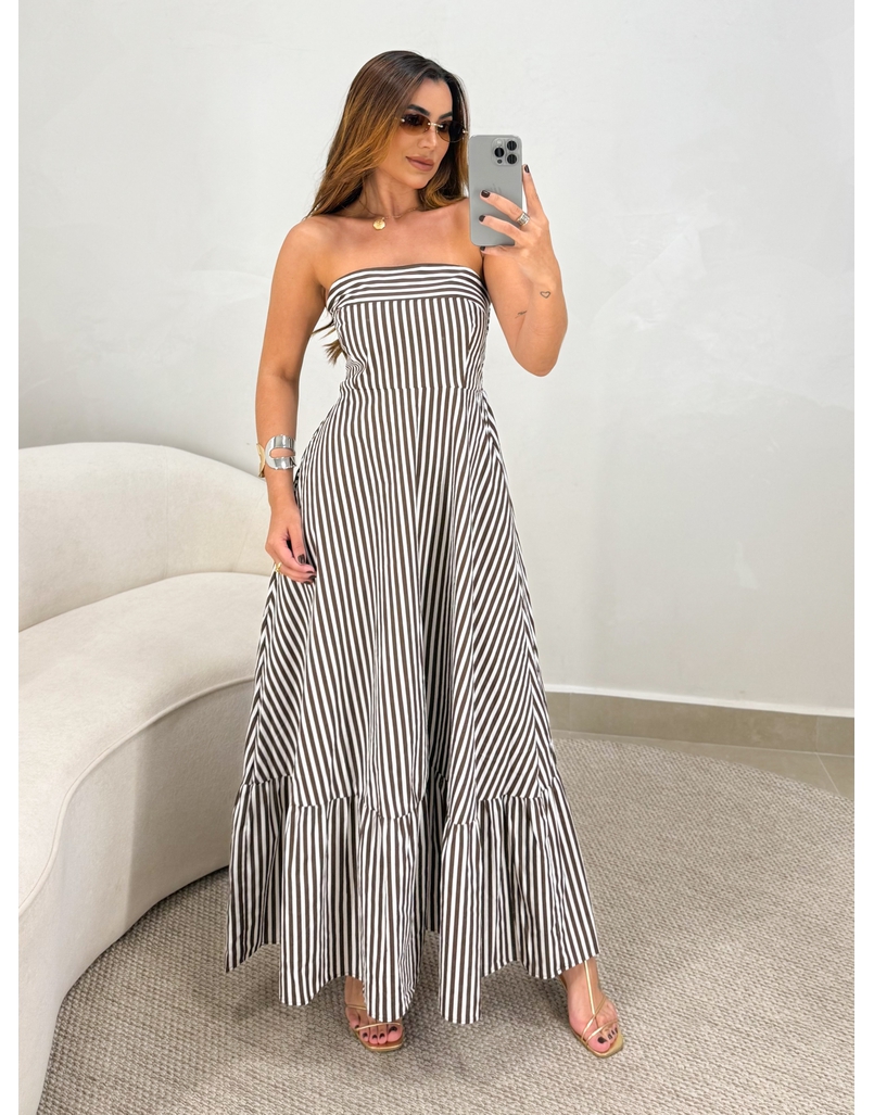 Vestido Listrado Tomara que Caia Alanis Café