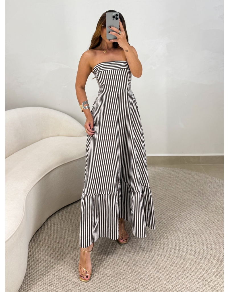 Vestido Listrado Tomara que Caia Alanis Café