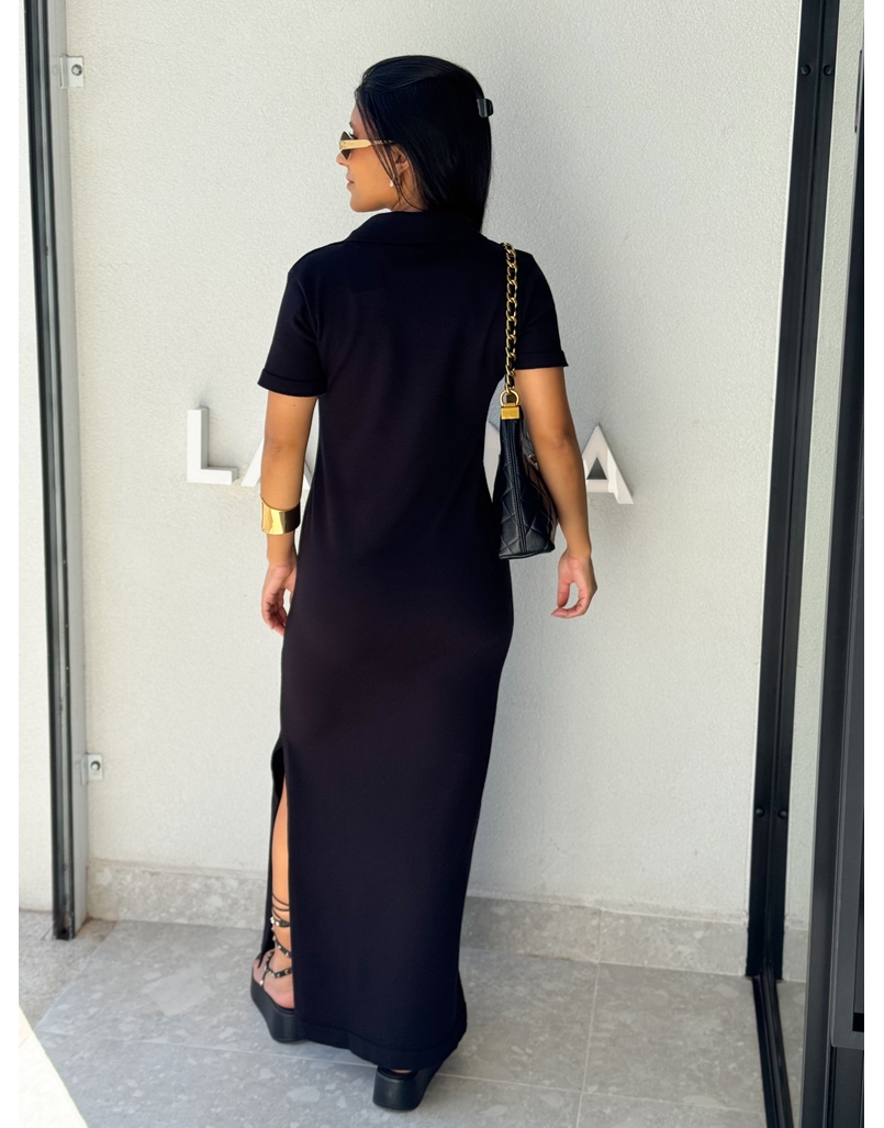 Vestido Tricot Gola Polo Aurora Preto